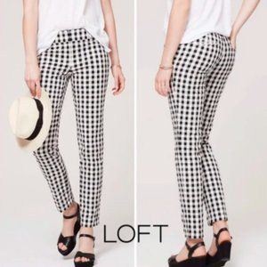 LOFT Julie Straight Leg Black and White Gingham Pants
